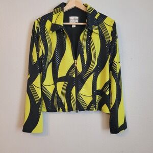 Joseph Ribkoff Jacket Women's Size 12 Black Yellow Sequin Vintage Artsy